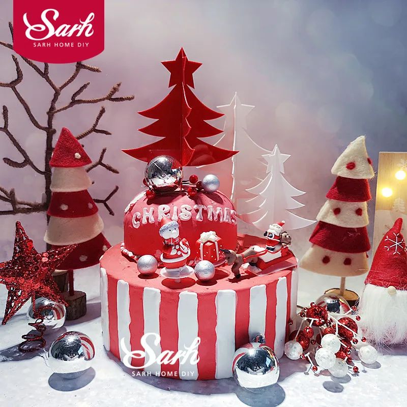 3D лазерные рождественские елки акриловые Топпер для торта Снежинка счастливый год детская обувь Санта Клаус принадлежности для выпечки Любовь Подарки