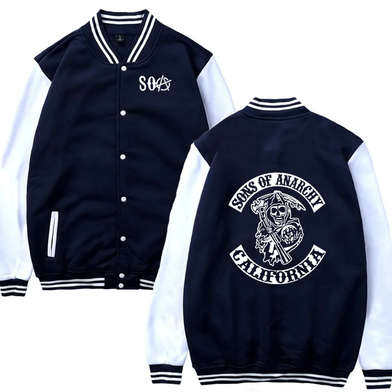 

For SOA Sons of anarchy the child Fashion SAMCRO Male Casual Baseball Jacket Sweatshirt Hip Hop Baseball uniform Men Sportswear