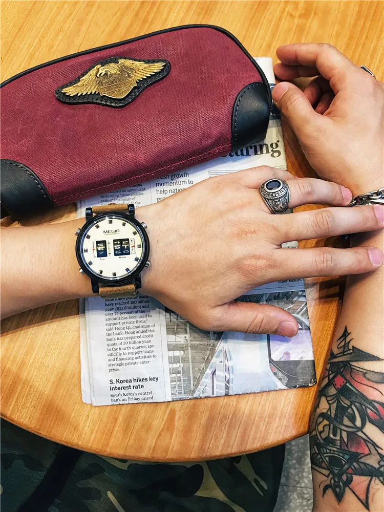 Часы мужские кварцевые с кожаным ремешком цифровые | Наручные часы