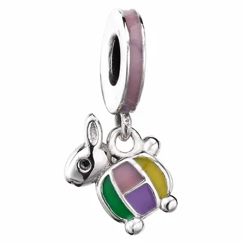 

New 925 Sterling Silver Bead Charm Multicolor Mix Enamel Cute Rabbit Pendant Beads Fit Bracelet Bangle Diy Jewelry