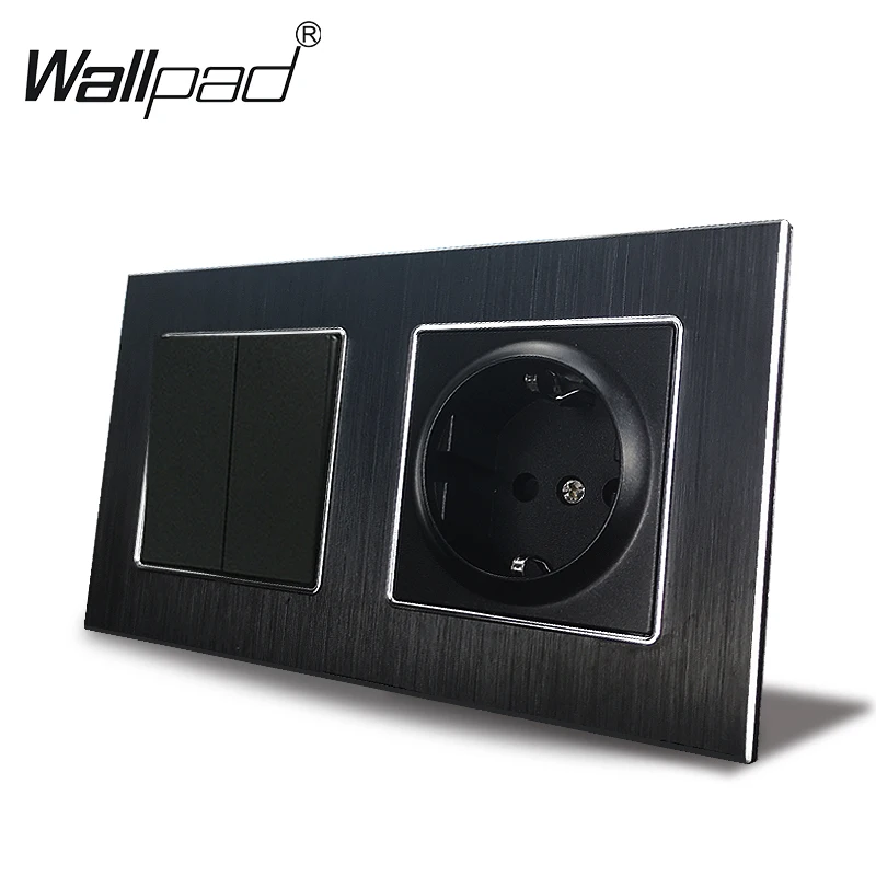 Выключатель и розетка ЕС Wallpad 110 V-240 V AC металла Алюминий рамка 16A 1 банды выключатель ЕС штепсель Мощность розетка с когтями