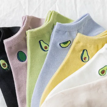 

Cartoon Kawaii Avocado Embroidery Woman Socks Cotton for Spring Summer Japanese Harajuku Invisible Funny Socks Women 41101