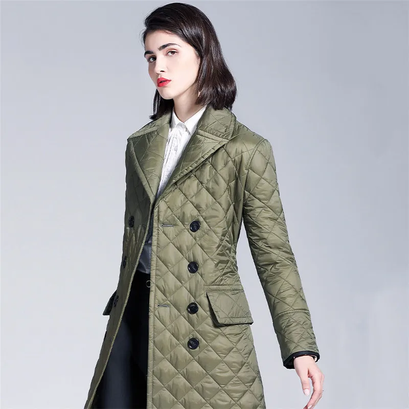Высокое качество Новая женская куртка длинный рукав двубортная парка тонкая Регулируемая Талия элегантная женская верхняя одежда хлопок пальто 517