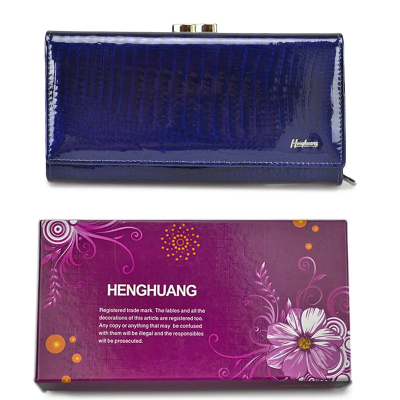dark blue with box HH из натуральной кожи Для женщин кошелек аллигатора длинные Hasp молнии бумажник дамы клатч кошелек новые женские роскошные Coin Кошельки - Цвет: dark blue with box