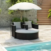 

2 Seater Outdoor Garden Sofa Rattan with Cushions Removable Washable and Footrest Sunshade Umbrella Combines White Easy Assembly