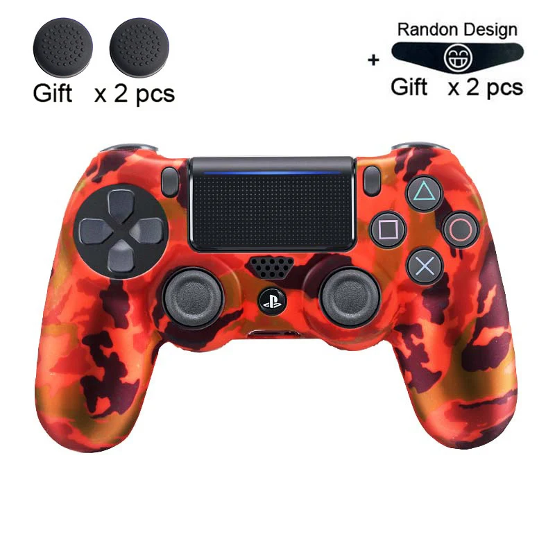 red Camo Мягкий гибкий силиконовый чехол, защитный чехол для Playstation 4 PS4 Pro Slim, светодиодный светильник, наклейка, 2 шт., ручка+ светодиодный чехол - Цвет: red Camo