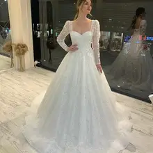 Bohemian Wedding Kleid 2021 Langarm Schatz A-Line lace Up Zurück Brautkleider Charming Für Frauen Robe de Mariee Backless