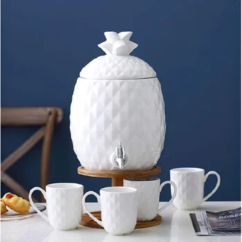 

Ceramic Tea Set 5L Wooden Barrel Pineapple-shaped Coffee Pot Water Storage Kettle Cup Bar decoration household kitchen supplies