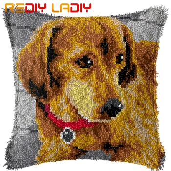 

Latch Hook Cushion Puppy Teckel Pillow Case Pre-Printed Color Canvas Acrylic Yarn Latched Hook Pillow Crochet Cushion Cover Kits