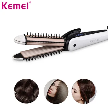 オンライン Kemei 3で1カーリングストレートヘアアイロンためコルゲーション圧着鉄回転セラミック縮れウェイバー電気ホットツール