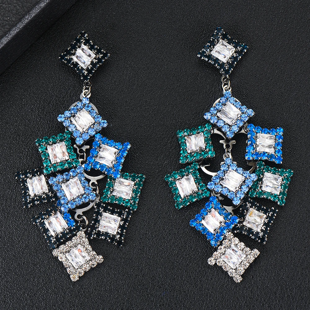 GODKI Роскошные серьги с кисточками и квадратными кристаллами для женщин, свадебные вечерние серьги с фианитами из Дубаи