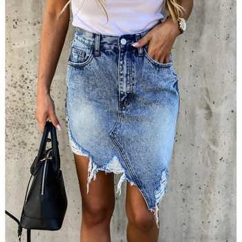

Office Lady Spring Summer Women's Skirts Stretch Irregular Frayed Hem Mini Denim Jean Skirt Sexy Short Skirt Saia