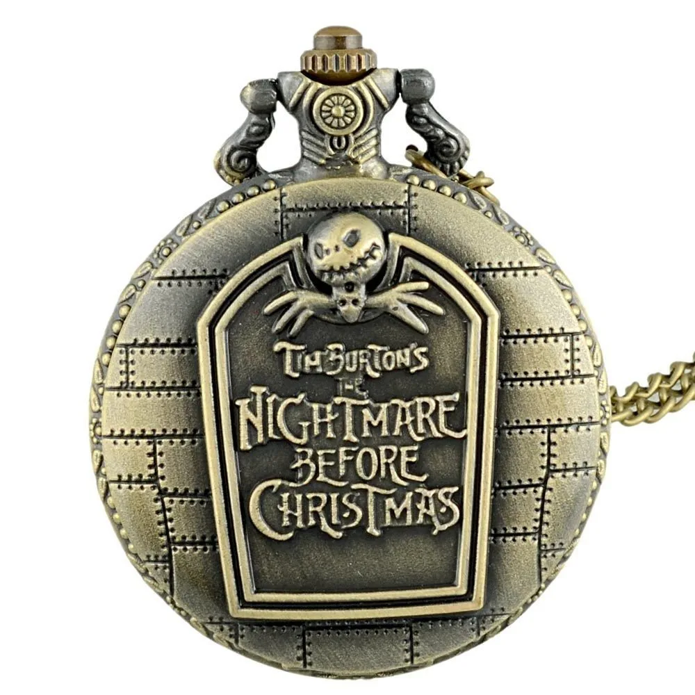 Коричневый Винтажные BronzeThe кошмар перед рождественские карманные часы Cool Jack Skellington Tim Burton Movie Детская Подвеска Ожерелье Часы - Цвет: Коричневый