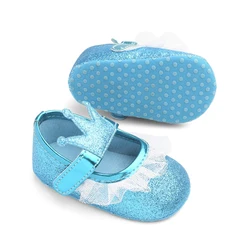 Zapatos planos de encaje para primeros pasos de bebé, para primavera y otoño, sin cordones, para niñas pequeñas, corona de princesa, zapatos de cuna para bebés de 0 a 12 meses