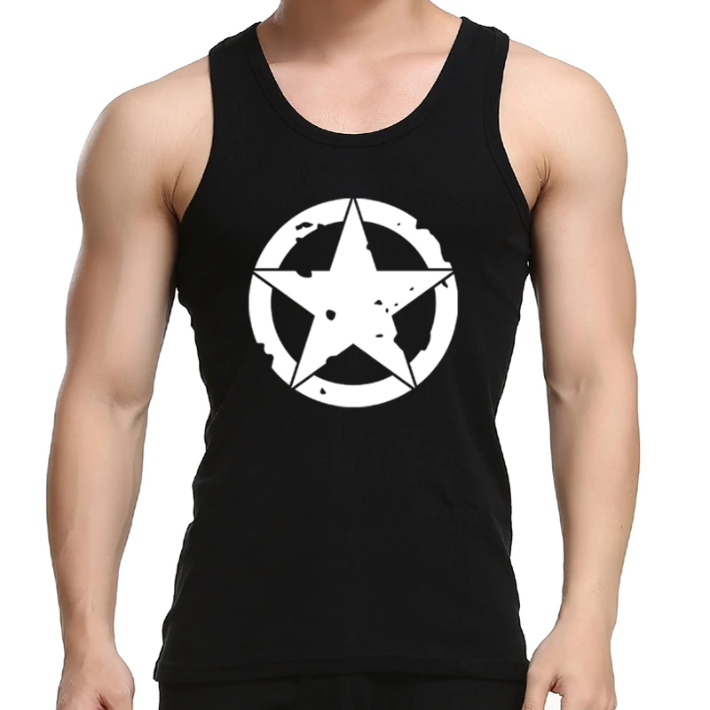 

Men's Tank Tops Cool Fitness Sleeveless Vest O-neck Captain Shield Printed White Cotton Muscle Tops Slim Light Sweat Sportswear