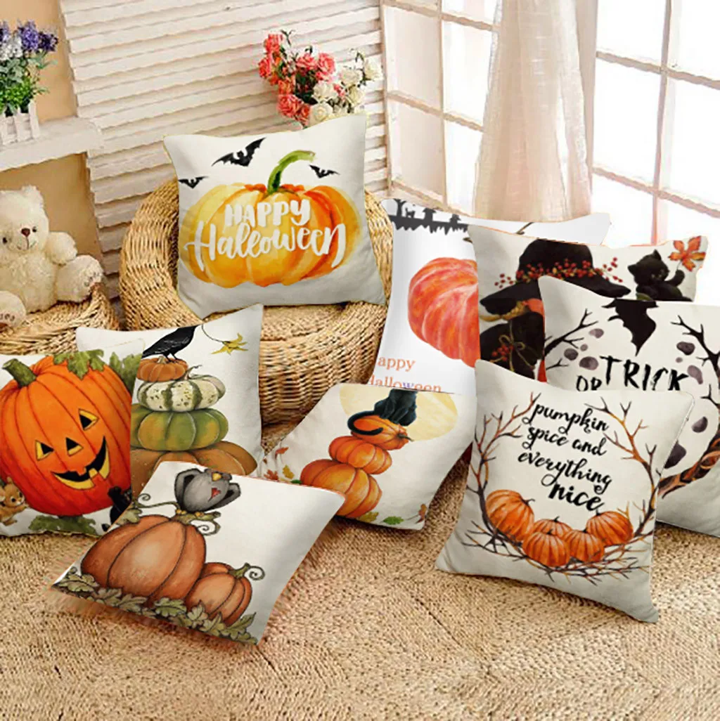 

OUNEED Pillow Case Cushion Cover 45x45cm Happy Halloween Pumpkin Throw Pillow Cover Pillowcases Decorative Sofa Cushion Cover