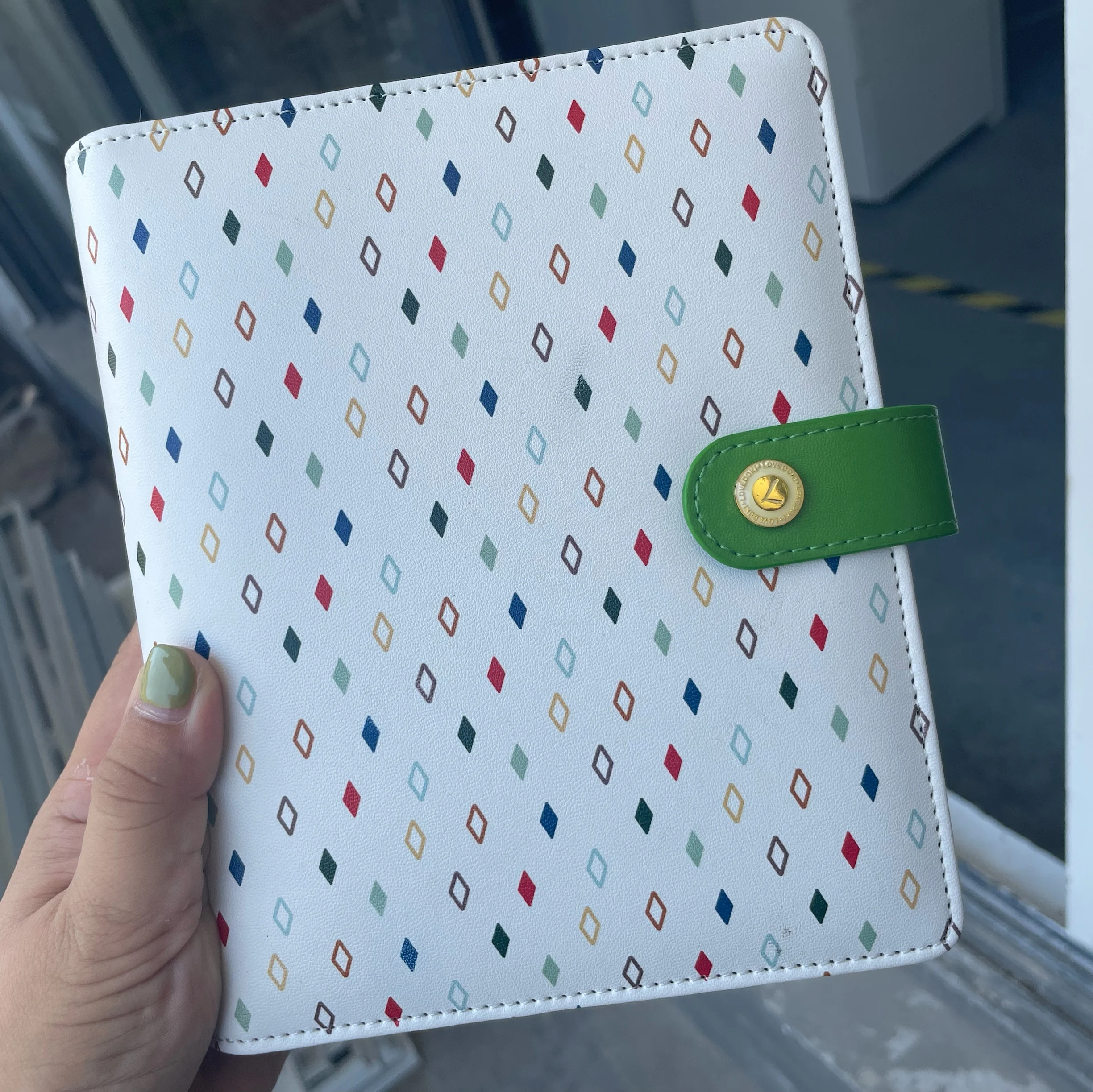 

Lovedoki A6 Loose Leaf Journal Notebook Rhombus Pattern PU Cover 6 Ring Binder Organizer Office Accessories Agenda Planner