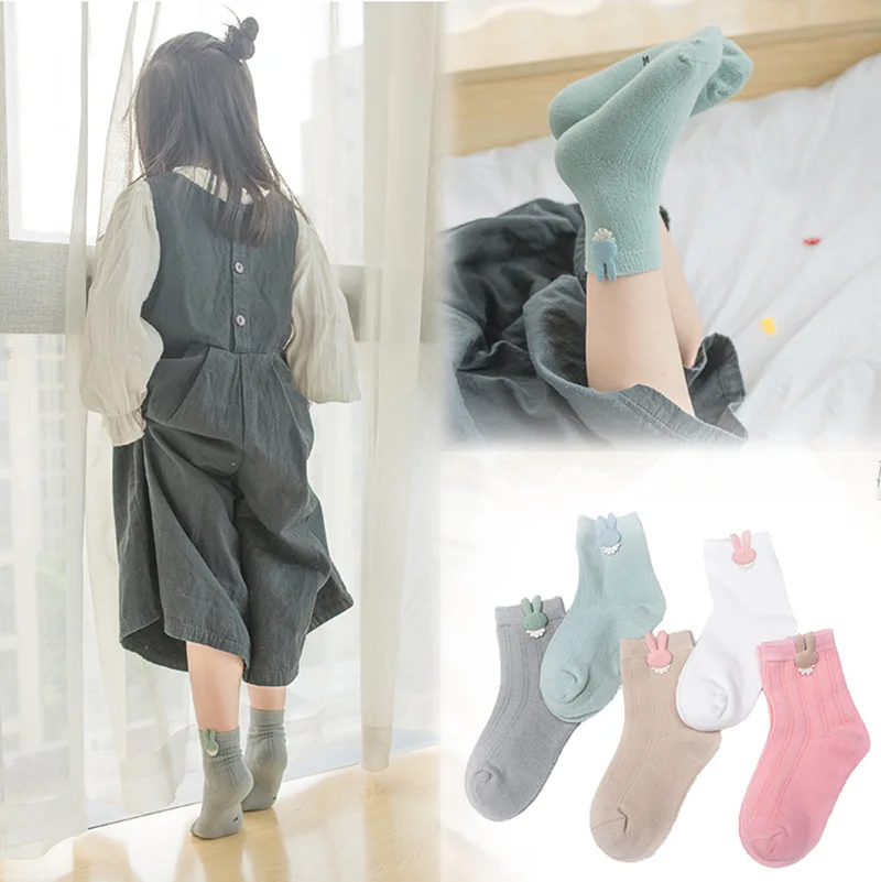 Autumn And Winter New Style Children's Socks Japanese-style Cute Small Rabbit Head Children Cotton Socks Candy Color Baby S