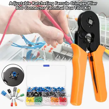 

800Pcs Connector Terminal Kit Set With 175m Adjustable Ratcheting Ferrule Crimper Plier Crimping Tool