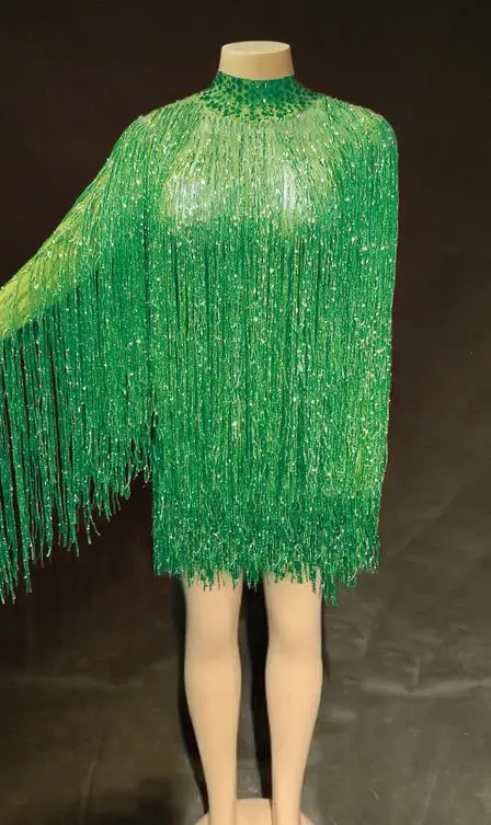 Dress 3 Женское сексуальное сценическое платье с длинными рукавами, Прозрачное платье с бахромой, женское сексуальное стрейчевое платье, короткое платье, платье с кисточками для бара и танцев - Цвет: Dress 3