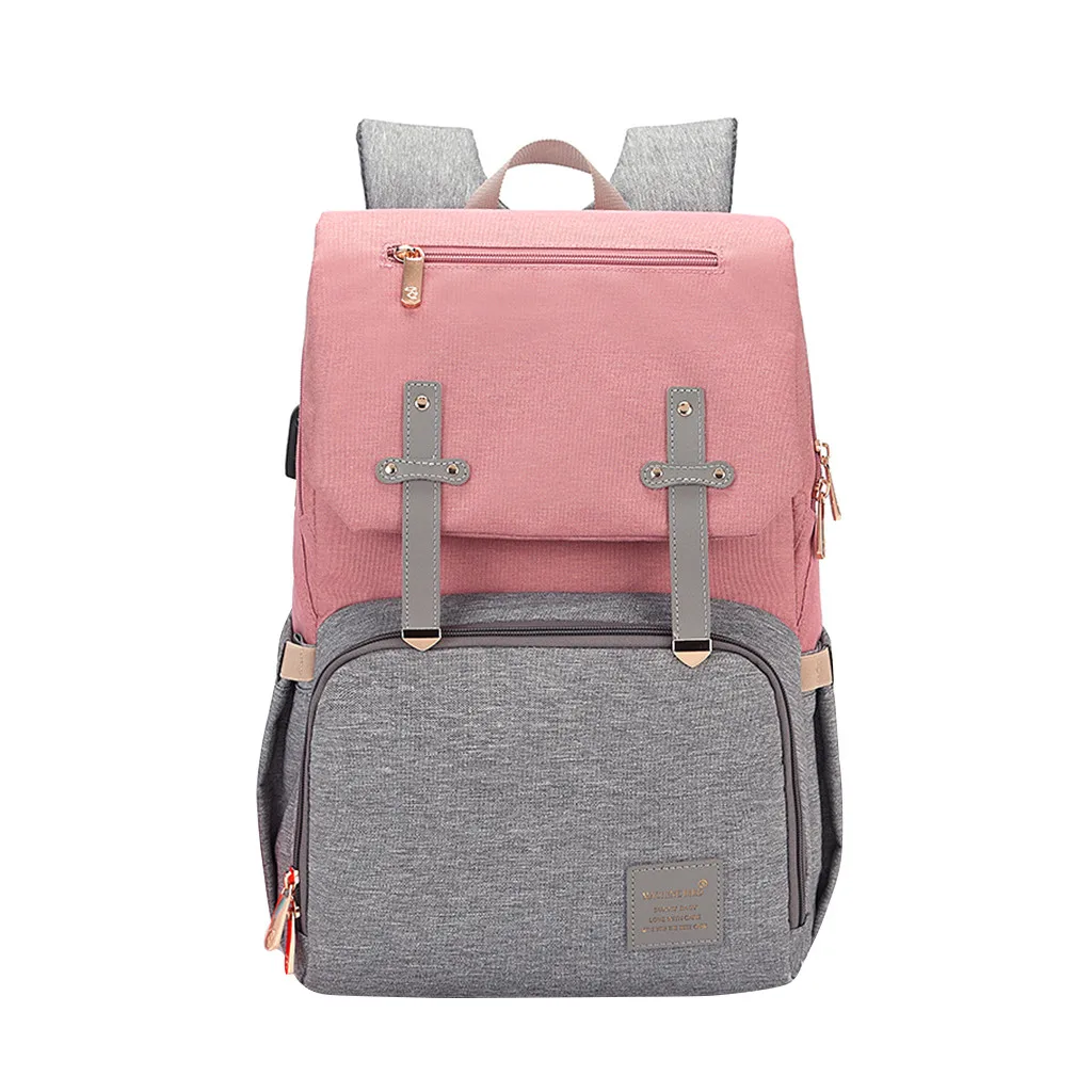 Сумка для подгузников с интерфейсом USB, Большой Вместительный рюкзак для путешествий, водонепроницаемый Набор сумок для подгузников, сумка для мам и мам - Цвет: Розовый