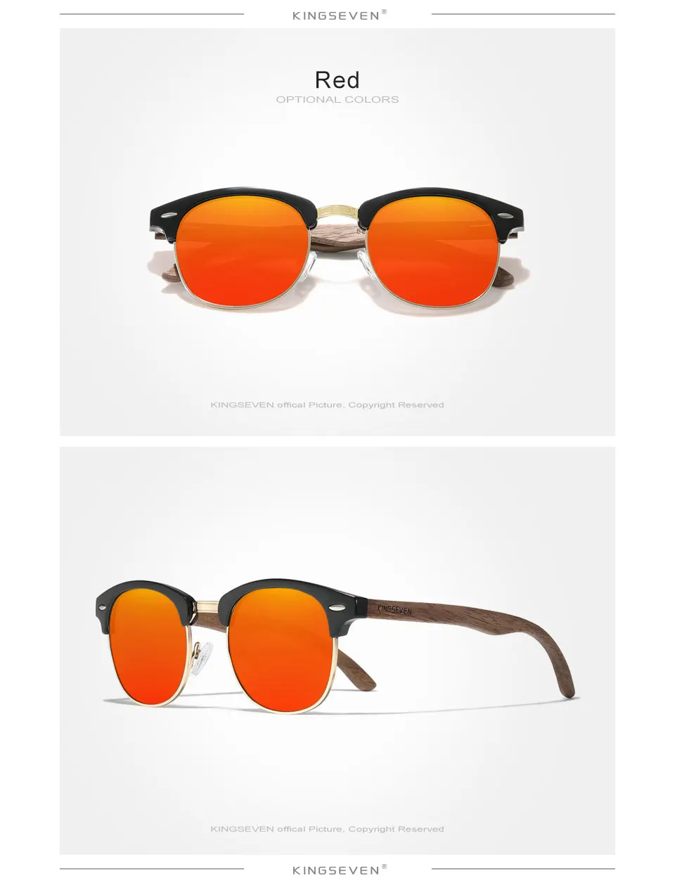 KINGSEVEN Handmade Men’s Wooden Sunglasses Rimless Retro UV400