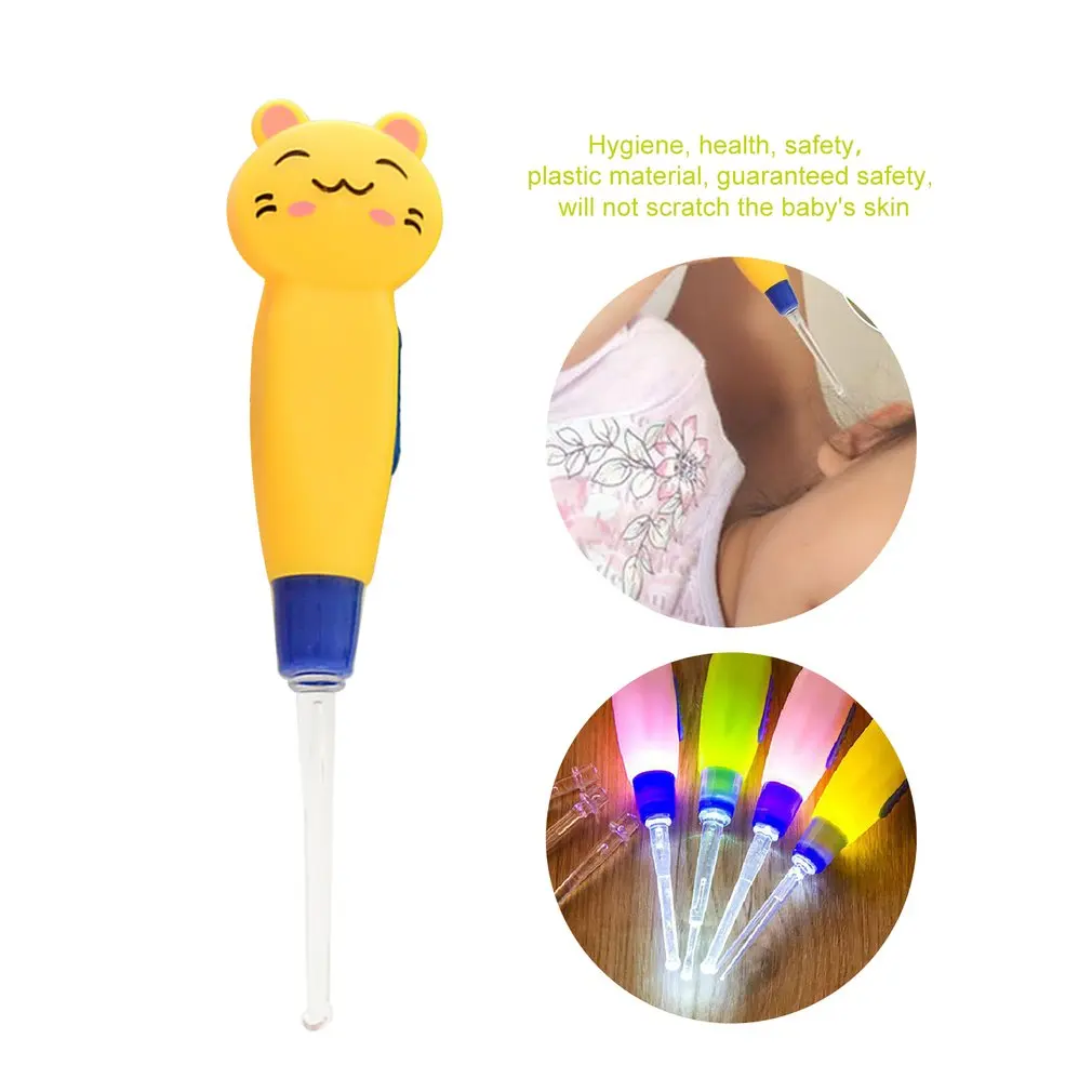 LED Lighting Ear Spoon Cleaning Cute Cartoon Animal Detachable Earwax Remover Tool Safety Cleaner Spoon for Kids