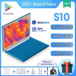 10.1 polegada android 10 tablet 1920x1200 octa núcleo tablete 6gb ram 128gb rom tablette android comprimidos duplos pc google play tableta