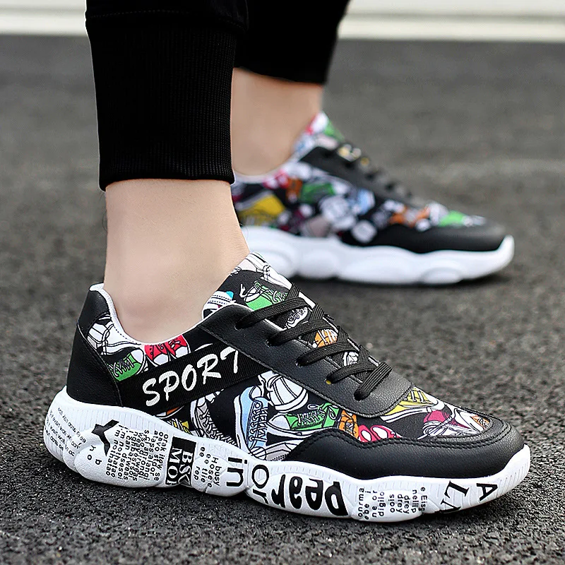 New Style Sports Mesh Running Shoes Low Top Breathable Graffiti Thick Bottomed Sports Running MEN'S Casual Shoes 6808