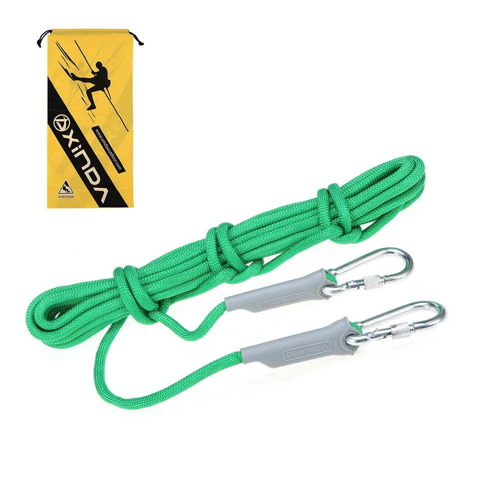 Безопасная веревка для скалолазания на открытом воздухе с карабином 9,5 мм Диаметр 2645 фунтов Веревка безопасности веревка 12 кН 10 метров - Цвет: Зеленый