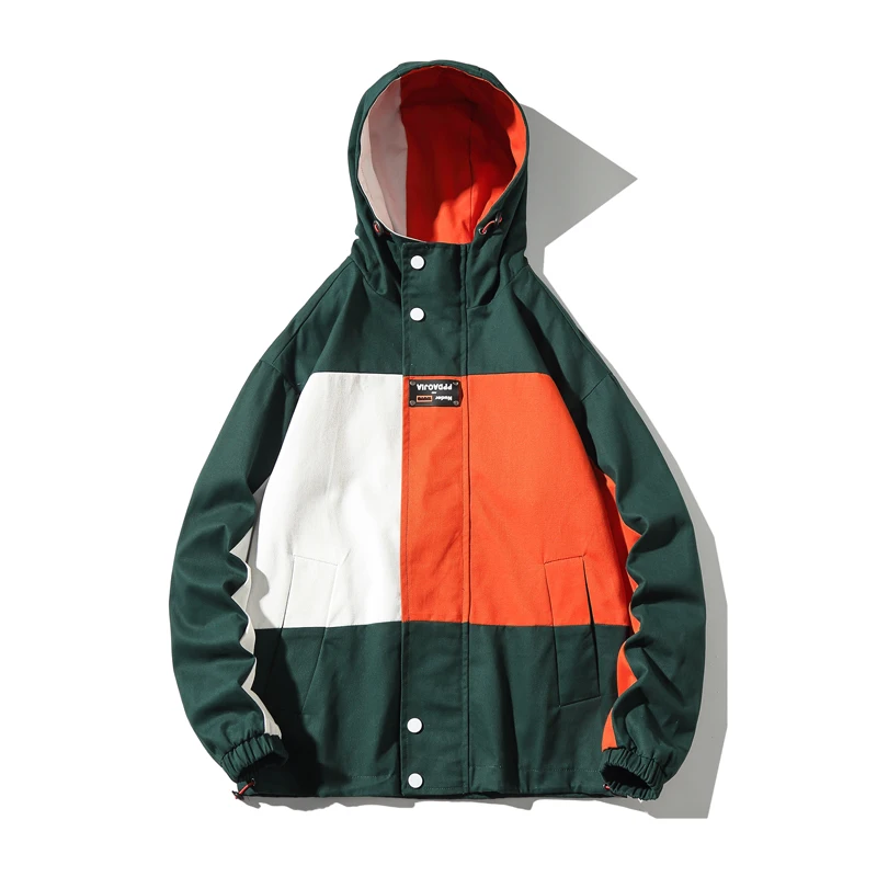 

Black Patchwork Block Military Sweatshirt Jackets For Men Autumn Hip Hop Japanese Hoodies Streetwear Loose Casual Hooded Jacket