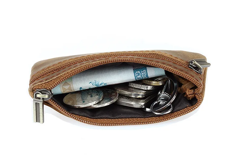Мужской женский подлинный кожаный мешочек для монет на молнии мини сумка кошелек Корейская цепочка для ключей бумажник двойная молния