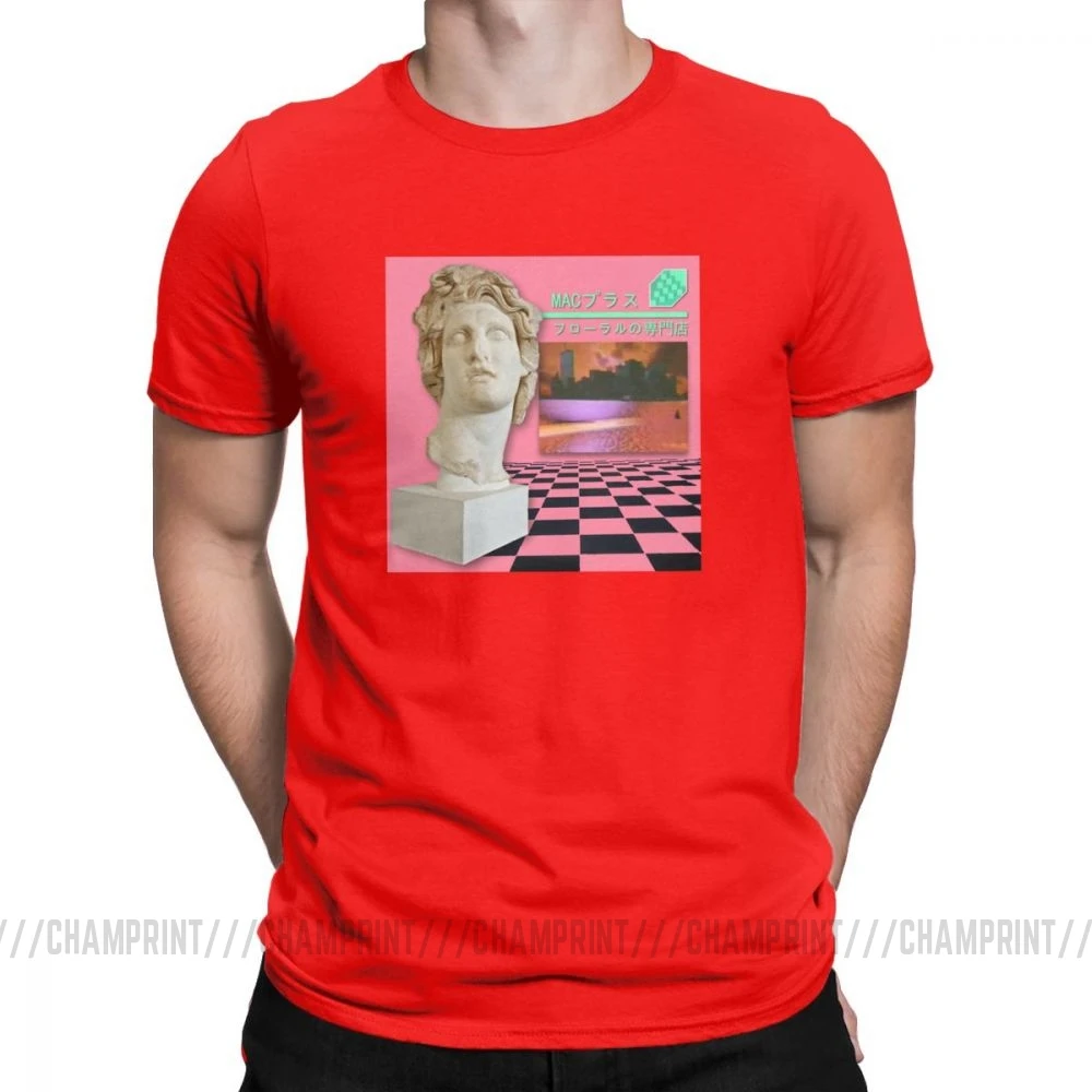 Мужские футболки, Macintosh Plus, цветочный шопп, для отдыха, короткий рукав, испаритель, футболка, вырез лодочкой, топы, хлопок, футболка с принтом - Цвет: Красный