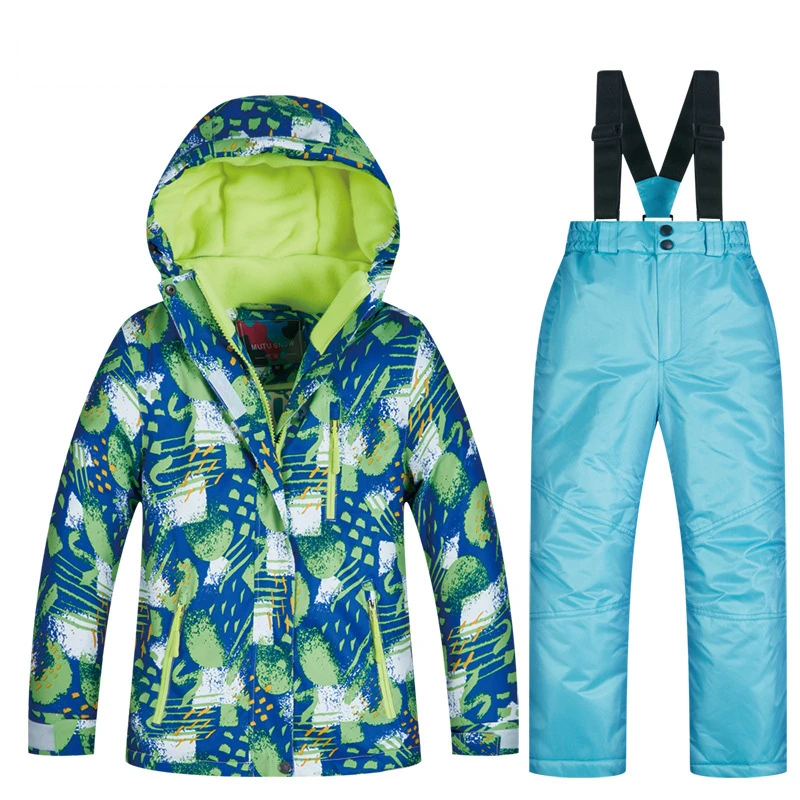 Комплекты для сноуборда для мальчиков от 4 до 14 лет 2 предмета, зимняя ветронепроницаемая Водонепроницаемая теплая лыжный набор для маленьких детей-30 ℃, уличная детская куртка и штаны