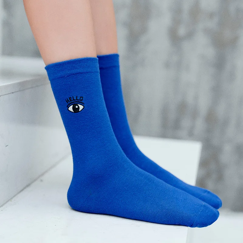 

New Color Harajuku Retro Women Lady Cotton Loose Socks Winter In Tube Korean Purple Blue Yellow Pink Designer Christmas Cute