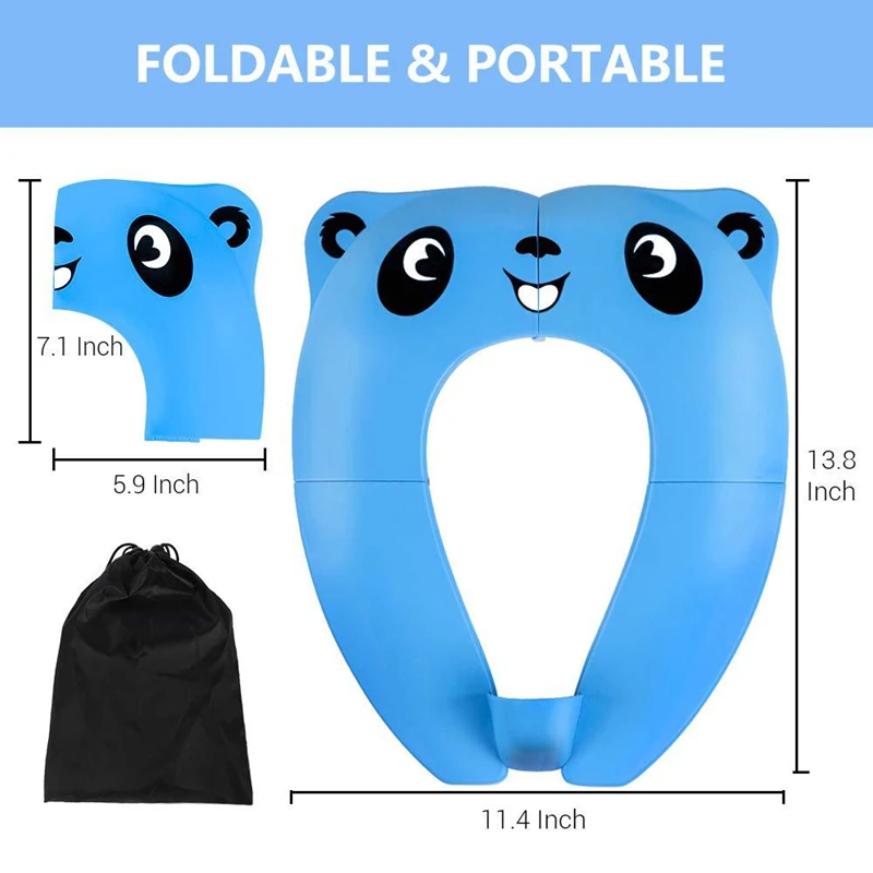 Upgrade Kids Panda Potty Training Seat Portable Travel Toilet Cover Foldable Reusable Pot Ring With Splash Guard Non-Slip Pads 2