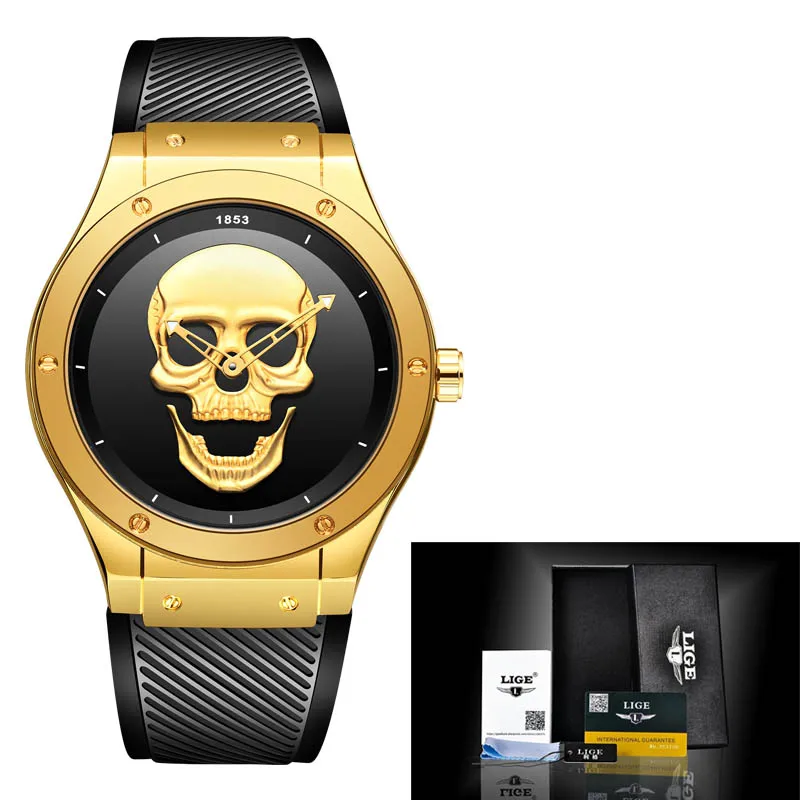 Rose Gold Black Relogio Masculino Новинка LIGE мужские часы лучший бренд повседневные 3D Силиконовые стальные водонепроницаемые военные спортивные мужские кварцевые наручные часы - Цвет: Rose Gold Black