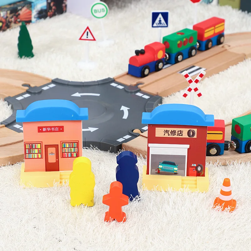 Wooden Railway Train Set Eight Character Wooden Track Train Track Compatible Wooden Train Toy Set Toys 2