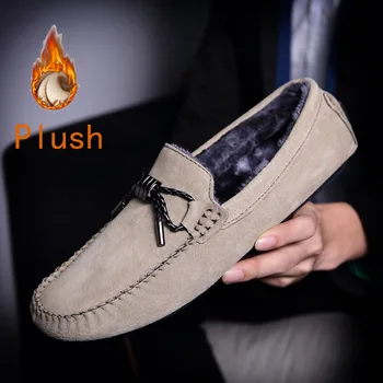 

Mocasines Hombre Casual Loafers Shoe Plush Men Shoes Handmade Slip On Anti-Slip Sneakers With Fur Male Walking Driver Shoe Khaki