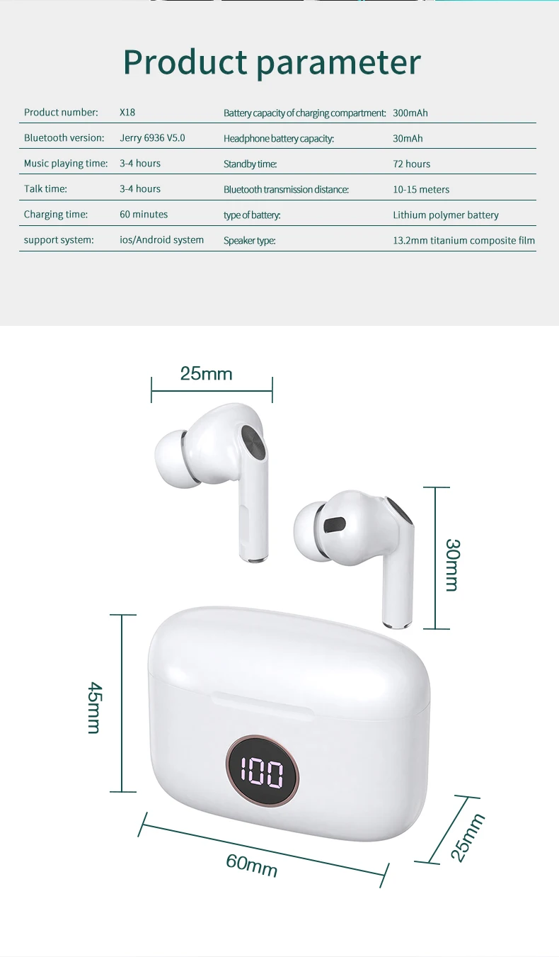 X18 TWS Wireless Sports Earphones In-Ear Headphones Waterproof Earbuds Music Headset - ANKUX.COM