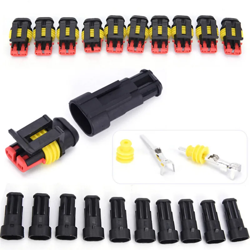 

5x 2Pin Car Waterproof Electrical Connector Plug With Wire AWG Marine Black