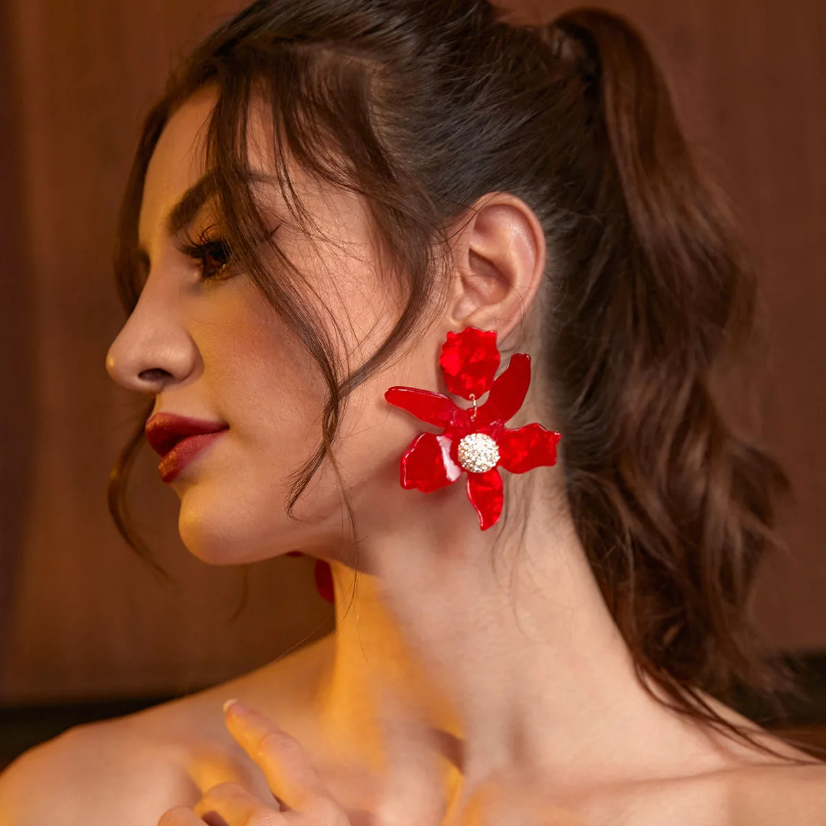 Dangle earrings GuanLong Hot Fashion Big Flowers dangle earrings For Women Bohemian Boho Ethnic Acrylic Cystal Dangle Drop Earrings Ear Jewelry