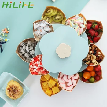 

HILIFE Plum Type Dry Fruits Case Petal-Shape Rotating Snack Box Plastic Storage Box for Seeds Nuts Double Layer Candy Plate