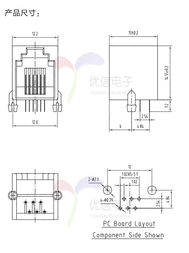10Pcs 6P6C RJ11 RJ12 PCB Mount Telephone Modular Connector Socket Interface Crystal Female Socket Telephone For Plug Jack