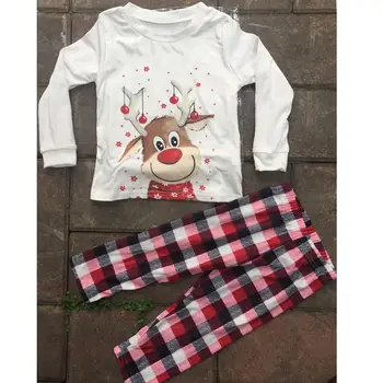 

Family Comfortable Attractive Festive Matching Xmas Pyjamas Set Long Sleeve Elk Blouse Plaid Pants Sleepwear