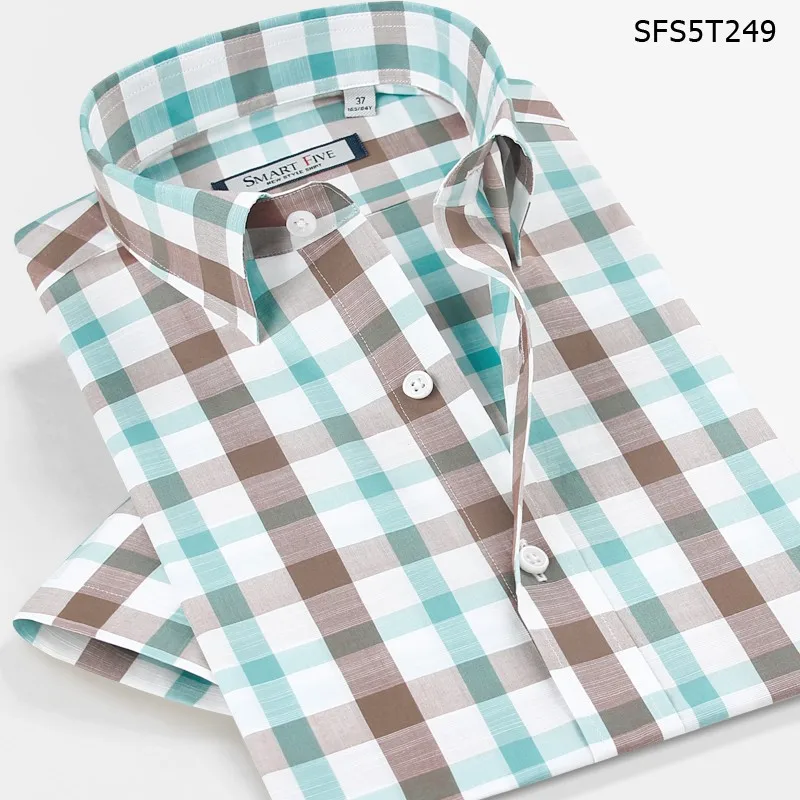 Smartfive мужские рубашки 75% хлопок 25% полиэстер Camisa Masculina новые мужские рубашки с коротким рукавом повседневные рубашки в клетку бренд