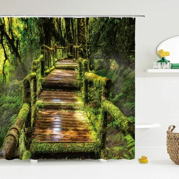 

Forest Natural Scenery Shower Curtains High Quality Waterproof Shower Curtain Tree Landscape Bathroom Curtain Polyester Fabric
