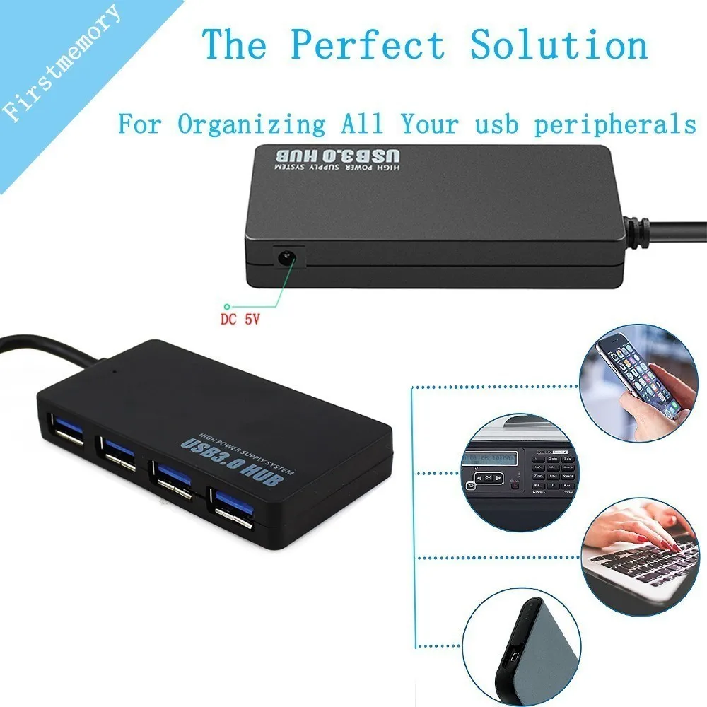 4 порта USB 3,0 концентратор многопортовый usb-адаптер с ЕС/AU/США/Великобритания высокоскоростной адаптер питания для компьютера аксессуары ПК настольный ноутбук