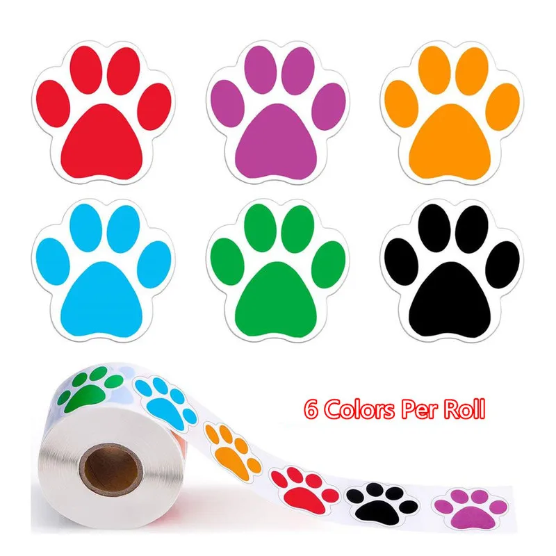 

500pcs 6 Colors Colorful Paw Print Dog Stickers for Wedding Bride party Favors Kids Birthday Party Decoration Stationery Sticker