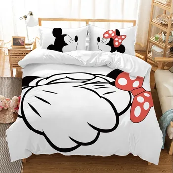 

Disney Couple Mickey Minnie Mouse Black White Cartoon Bedding Set Duvet Cover Pillowcases Twin Full Queen King Children Gifts